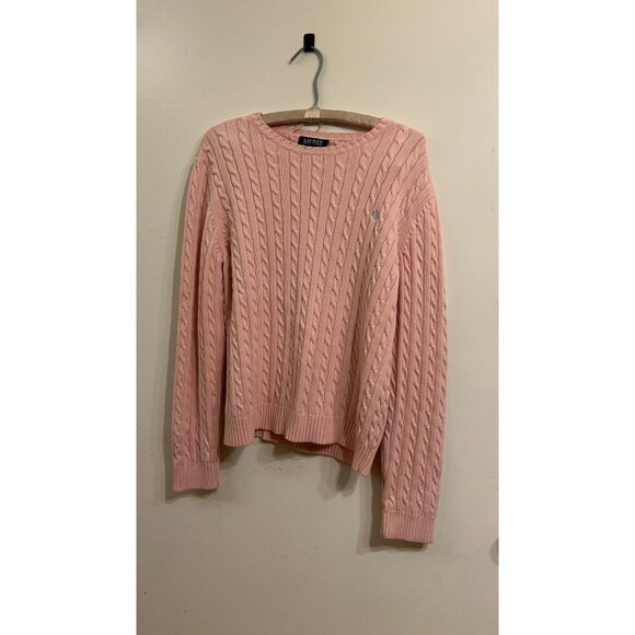 Ralph Lauren Womens Old Money Logo Sweater Size XL Pink Soft Girl Tennis Prep - Picture 1 of 10